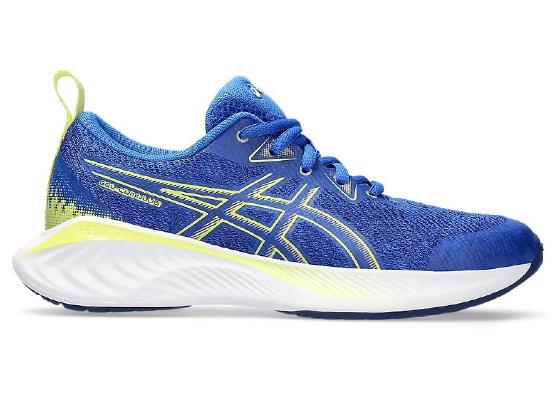 Asics Gel Cumulus 25 GS Kids Running Shoes Illusion Blue Glow Yellow Size 4 Central Sports